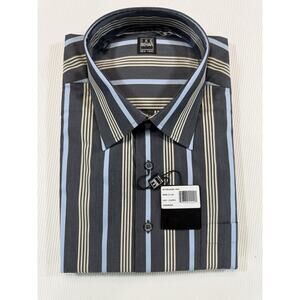 Ike Behar New York Dress Shirt 17 35 Charcoal Blue Stripe Cotton NWT